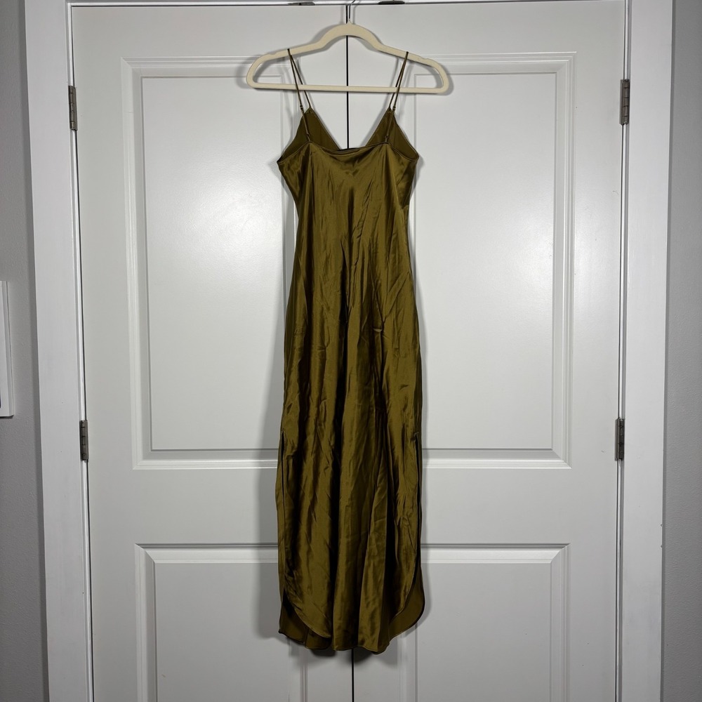 NWT Banana Republic Womens Silk Slip Maxi Dress Olive Green Spaghetti Strap XS - Picture 4 of 7